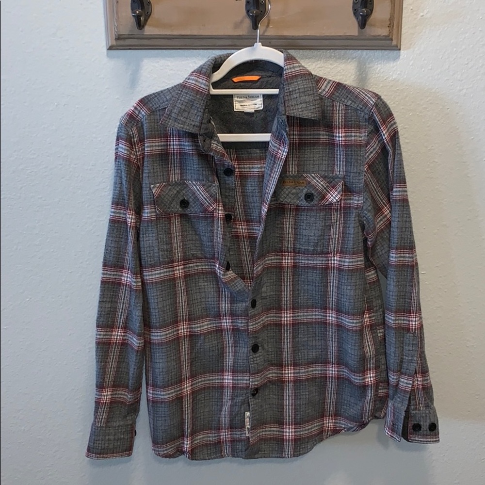 Gray flannel with maroon and white